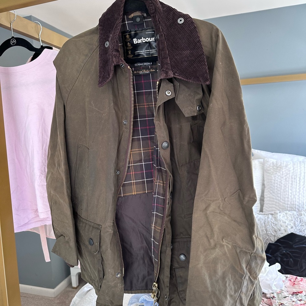 Barbour Olive Brown Waxed Field Jacket with Corduroy Collar